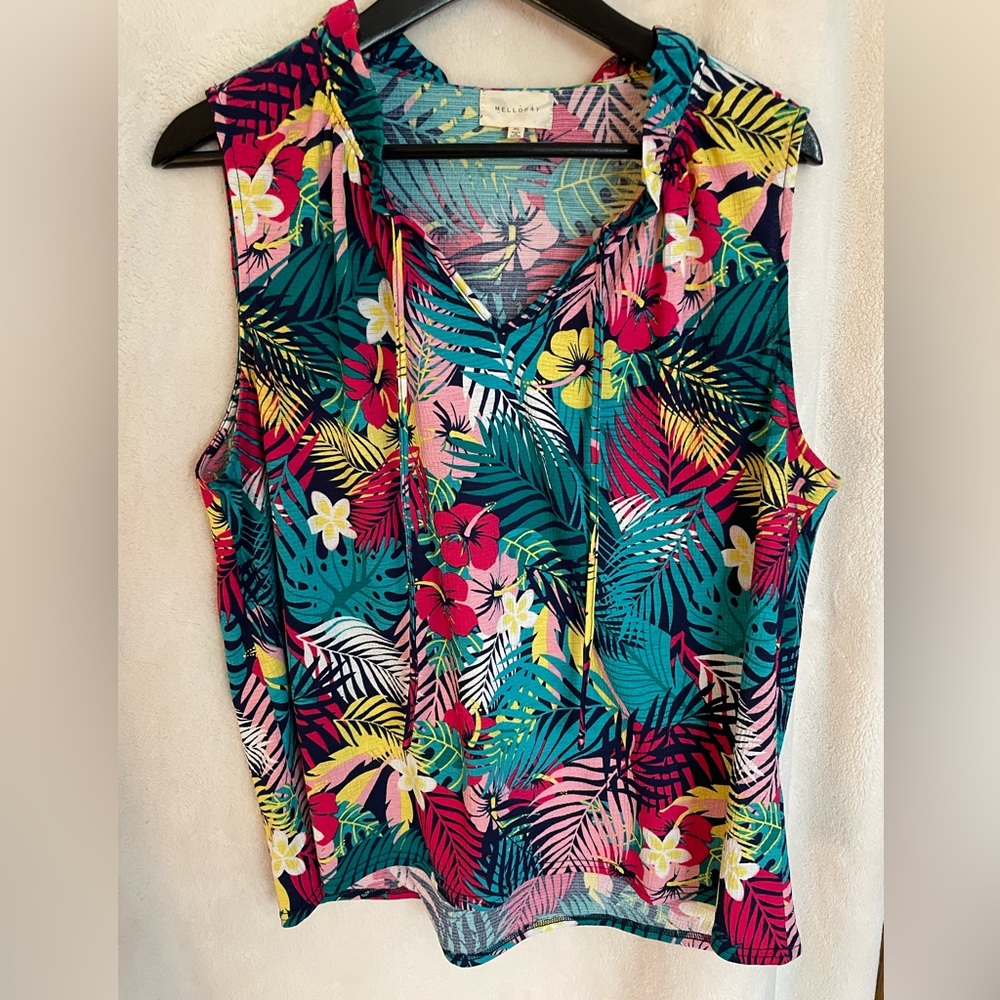 Melloday Women’s Tropical Floral Print Sleeveless Tank Top Size XL